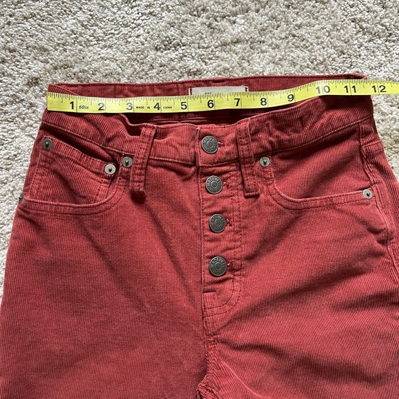 Madewell Cali Demi Boot Red Cropped Corduroy Pants Jeans Size 23 Button Front - Picture 6 of 11